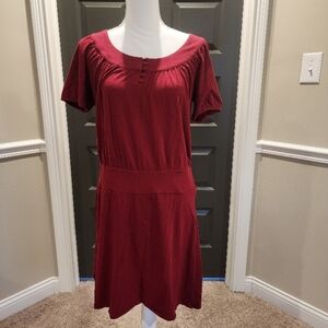 LOFT Red Scoop Neck Knee-Length Sundress